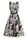 Schwarz 1950er Jacquard Blumen Gürtel Kleid