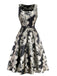 Schwarz 1950er Jacquard Blumen Gürtel Kleid
