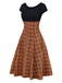 [Vorverkauf] Braun 1950er Plaid Stricken Patchwork Flügelärmel Kleid