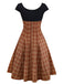 [Vorverkauf] Braun 1950er Plaid Stricken Patchwork Flügelärmel Kleid
