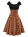 [Vorverkauf] Braun 1950er Plaid Stricken Patchwork Flügelärmel Kleid