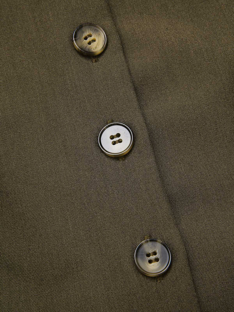 [Vorverkauf] 2PCS Olivgrün 1960er Solide Weste & Front-Schlitz Rock