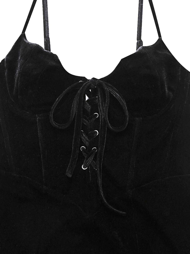 [Vorverkauf] Schwarz 1960er Fledermaus-Kragen Samt Schlitz Kleid