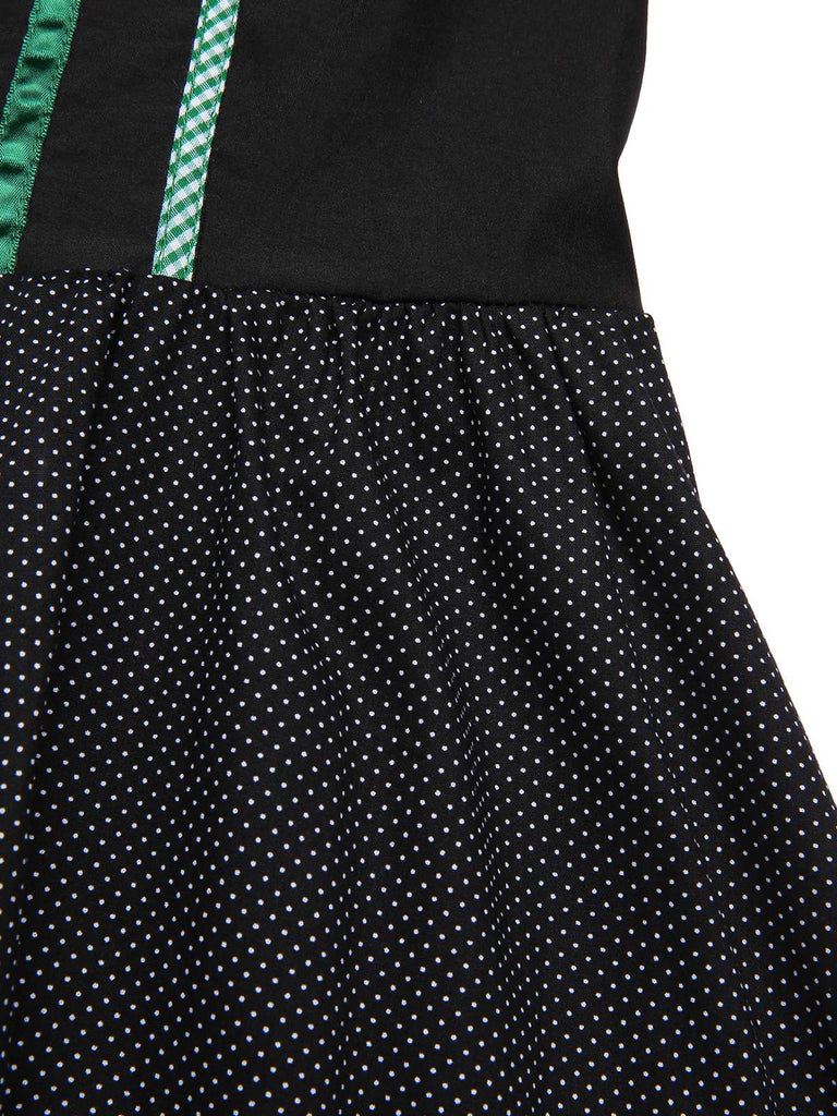 [Vorverkauf] 2PCS Schwarz 1950er Oktoberfest Baumwolle Polka Dot Gingham Kleid & Puffärmel Crop Top