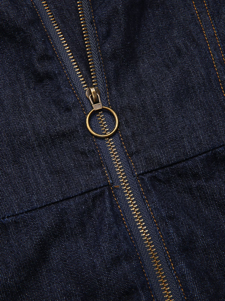 [Vorverkauf] Blau 1970er Baumwolle Denim Ausgestellter Jumpsuit