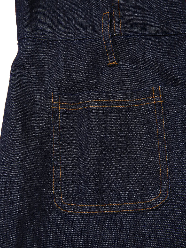 [Vorverkauf] Blau 1970er Baumwolle Denim Ausgestellter Jumpsuit
