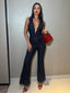 Blau 1970er Baumwolle Denim Ausgestellter Jumpsuit