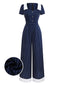 [Vorverkauf] Blau 1930er Streifen Revers Jumpsuit
