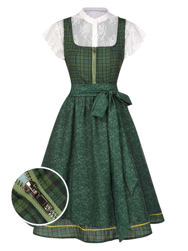 [Vorverkauf] 2PCS 1950er Oktoberfest Crop Top & Plaids Blumen Kleid mit Schürze
