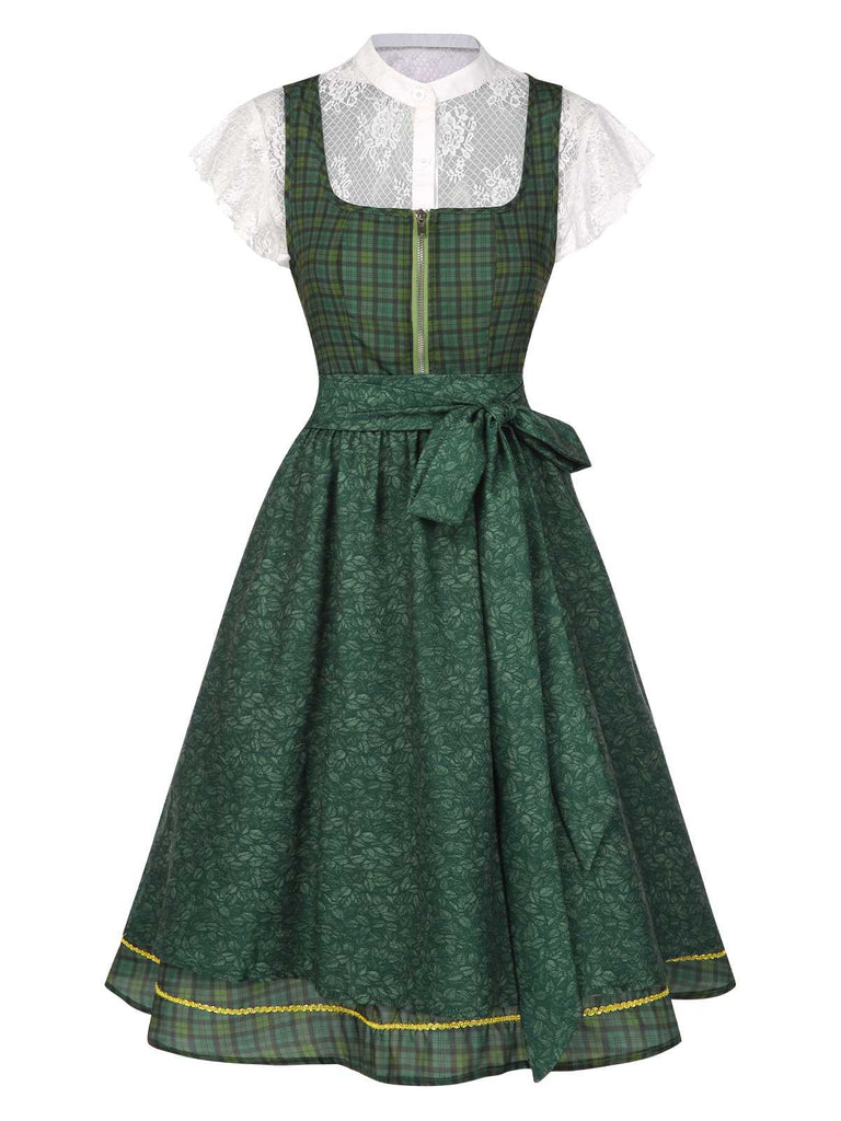 [Vorverkauf] 2PCS 1950er Oktoberfest Crop Top & Plaids Blumen Kleid mit Schürze