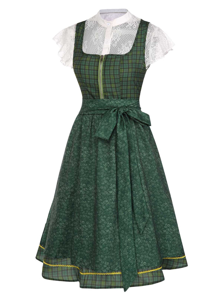 [Vorverkauf] 2PCS 1950er Oktoberfest Crop Top & Plaids Blumen Kleid mit Schürze