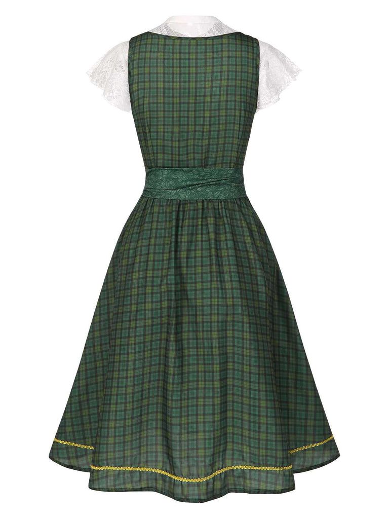 [Vorverkauf] 2PCS 1950er Oktoberfest Crop Top & Plaids Blumen Kleid mit Schürze