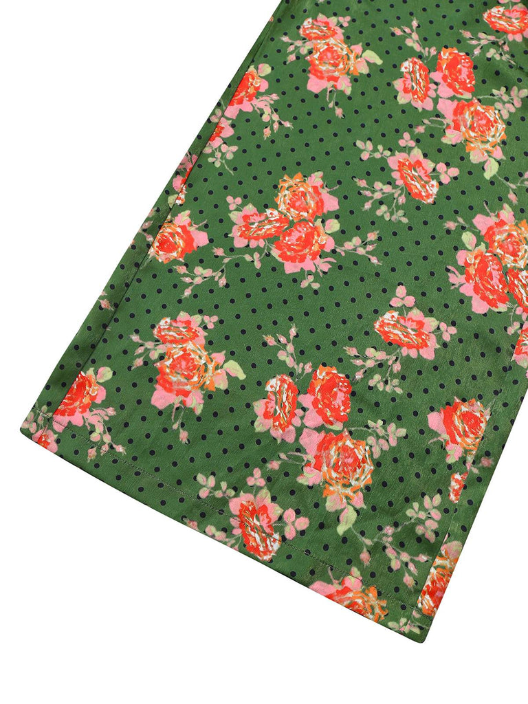 [Vorverkauf] Grün 1940er Rose Rüschen Tupfen Tasten Jumpsuit