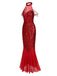 [Vorverkauf] Rot 1920er Halter Pailletten Beaded Maxi Kleid