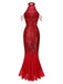 [Vorverkauf] Rot 1920er Halter Pailletten Beaded Maxi Kleid