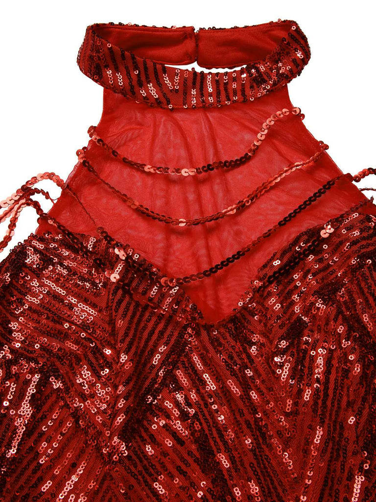 [Vorverkauf] Rot 1920er Halter Pailletten Beaded Maxi Kleid