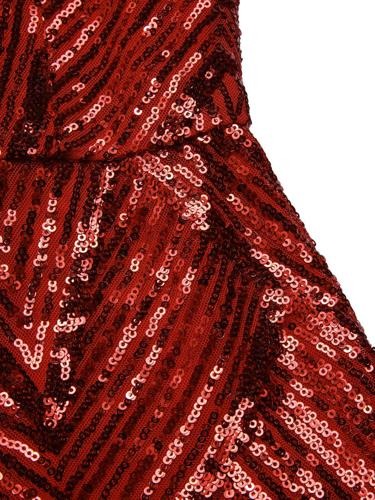 [Vorverkauf] Rot 1920er Halter Pailletten Beaded Maxi Kleid