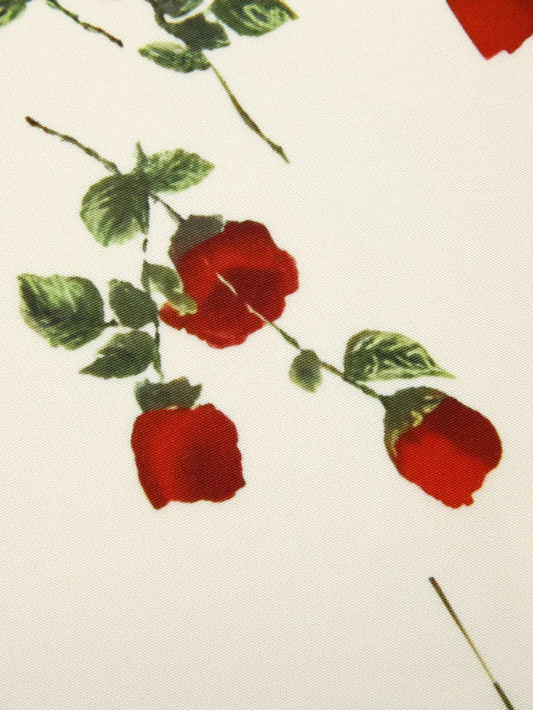 [Vorverkauf] Weiß 1950er Rot Rose Gerüschtes Rock