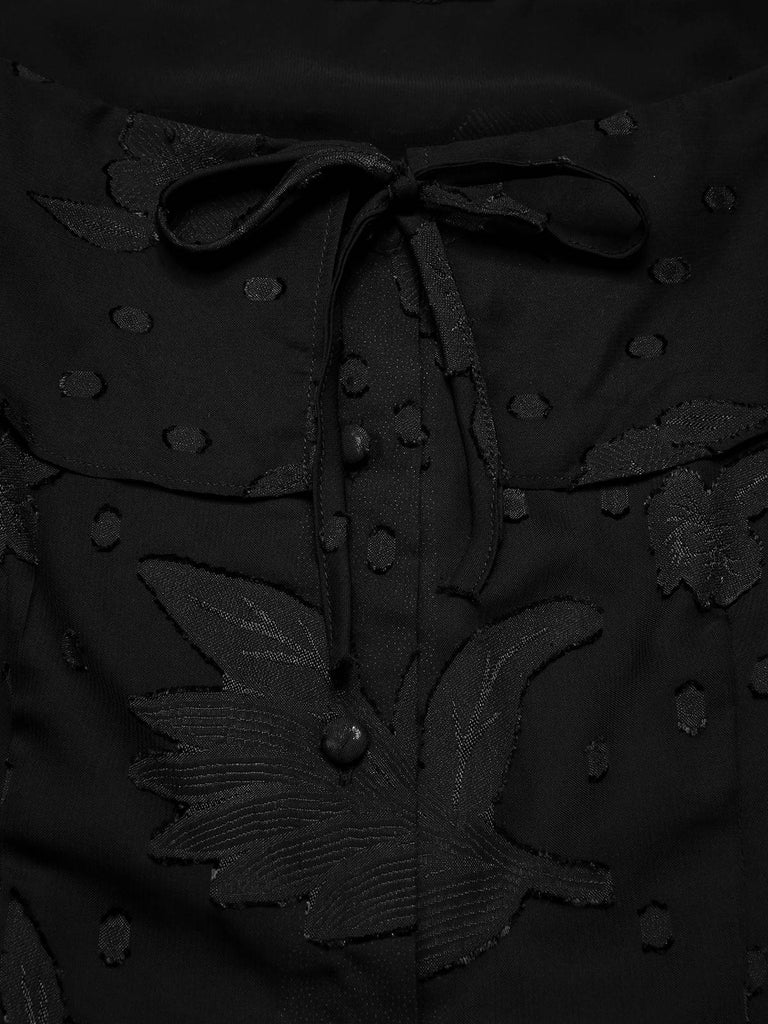 [Vorverkauf] Schwarz 1950er Chiffon Jacquard Schulterfrei Top