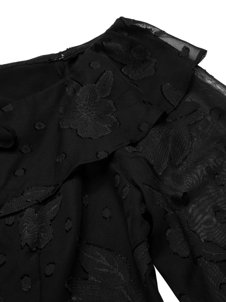 [Vorverkauf] 2PCS Schwarz 1950er Chiffon Schulterfrei Top & Rose Rock