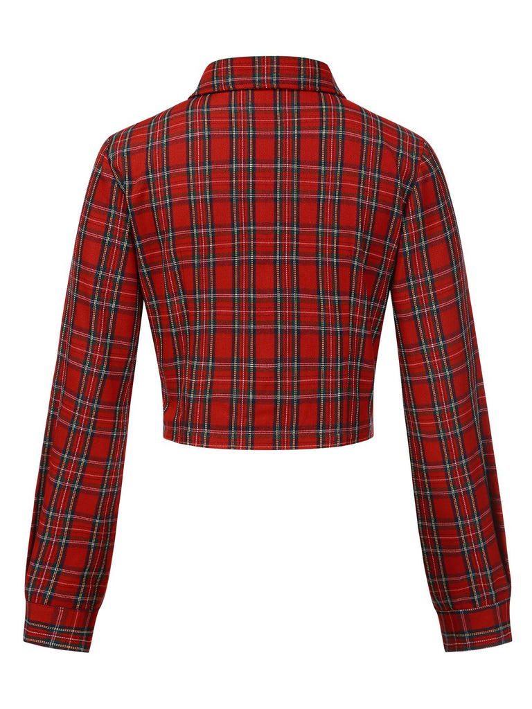 [Vorverkauf] Rot 1980er Plaid Patchwork Chain Punk Jacke