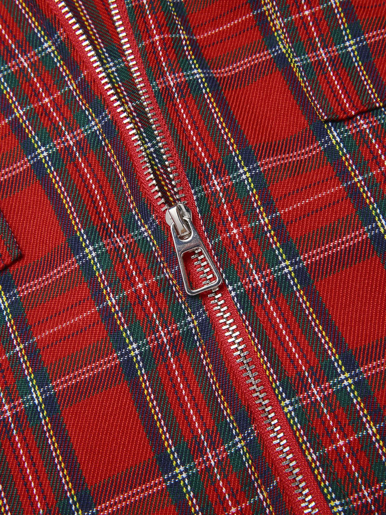 [Vorverkauf] Rot 1980er Plaid Patchwork Chain Punk Jacke