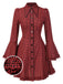 [Vorverkauf] Rot 1960er Gothic Plaid Ausgestellte Ärmel Schnürung Kleid