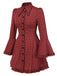 [Vorverkauf] Rot 1960er Gothic Plaid Ausgestellte Ärmel Schnürung Kleid