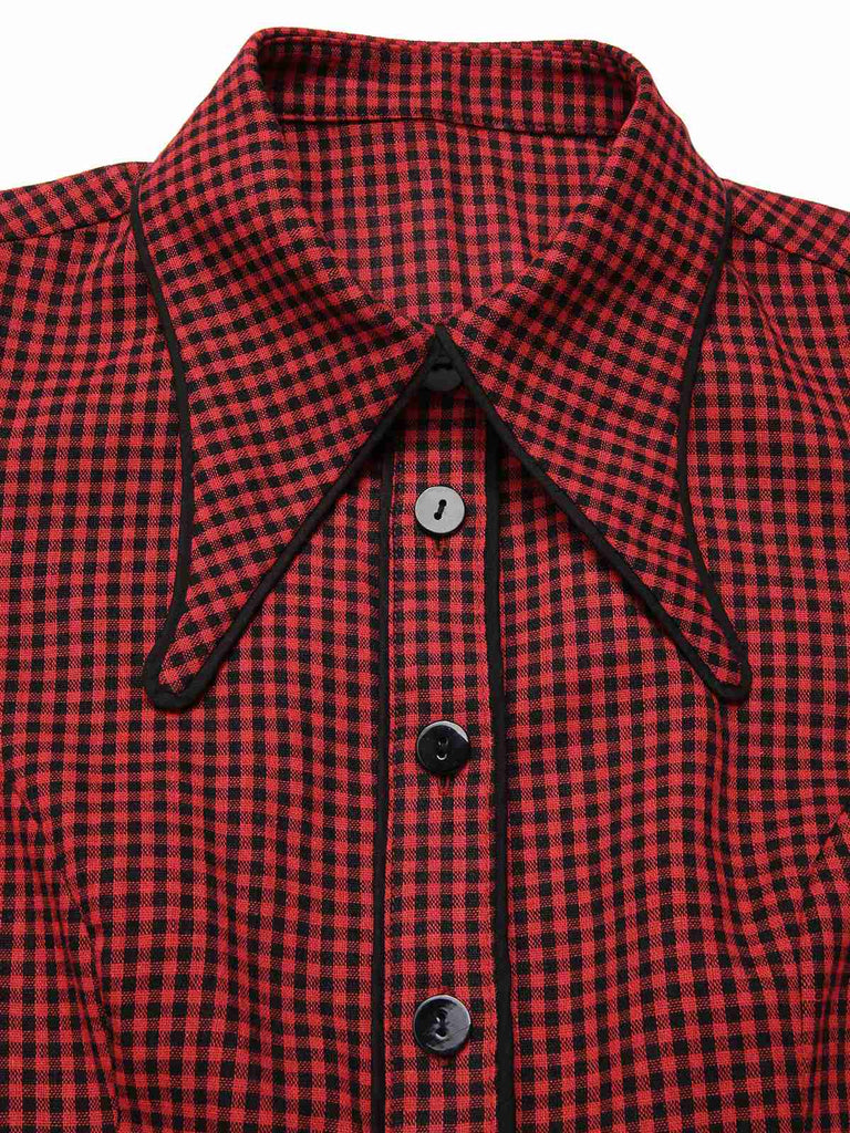 [Vorverkauf] Rot 1960er Gothic Plaid Ausgestellte Ärmel Schnürung Kleid
