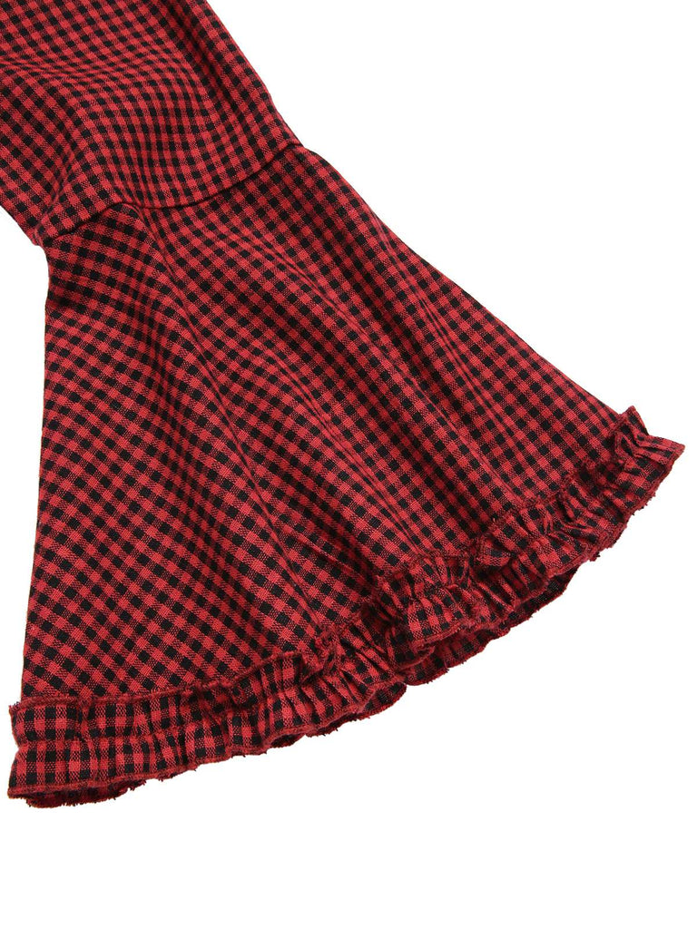 [Vorverkauf] Rot 1960er Gothic Plaid Ausgestellte Ärmel Schnürung Kleid