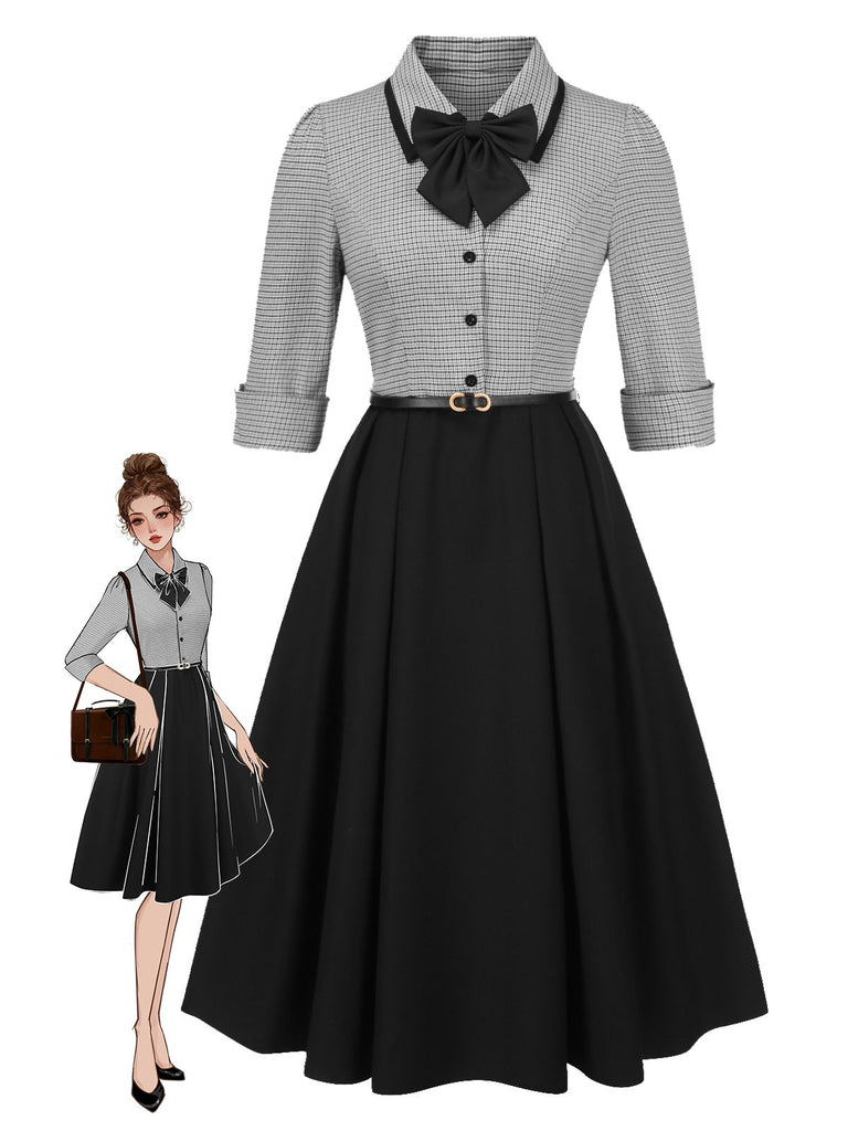 [Vorverkauf] 1950er Hahnentrittmuster Abnehmbar Bogen Kleid