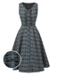 [Vorverkauf] Grau 1950er Plaid V-Ausschnitt Ärmellos Rüschen Kleid