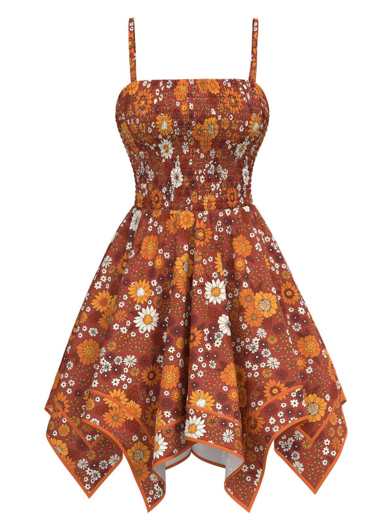 [Vorverkauf] 2PCS Orange 1970er Hippie Blumen Glockenärmel Top & Kleid
