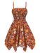 [Vorverkauf] 2PCS Orange 1970er Hippie Blumen Glockenärmel Top & Kleid
