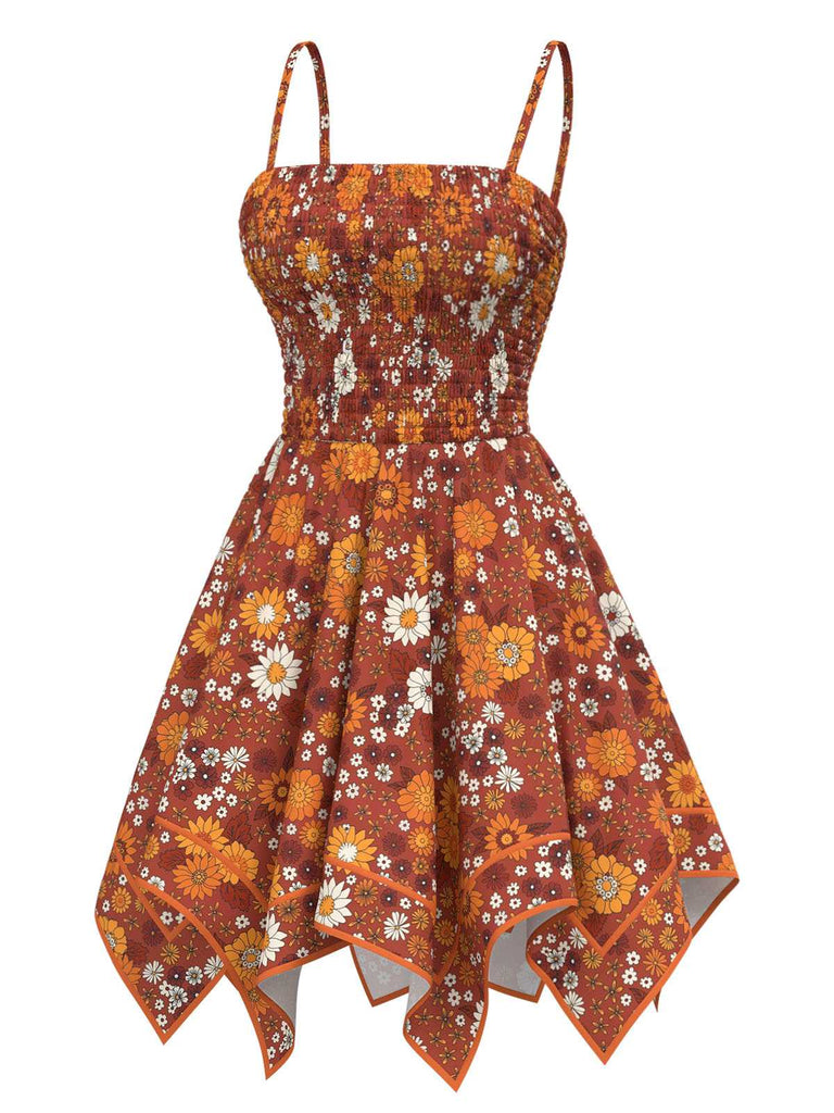 [Vorverkauf] 2PCS Orange 1970er Hippie Blumen Glockenärmel Top & Kleid