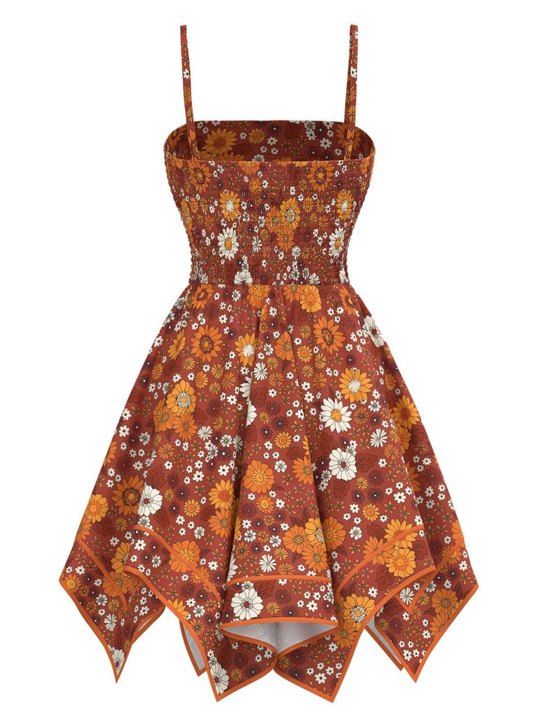 [Vorverkauf] 2PCS Orange 1970er Hippie Blumen Glockenärmel Top & Kleid