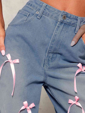 Hellblau 1950er Bogen Weites Bein Jeans