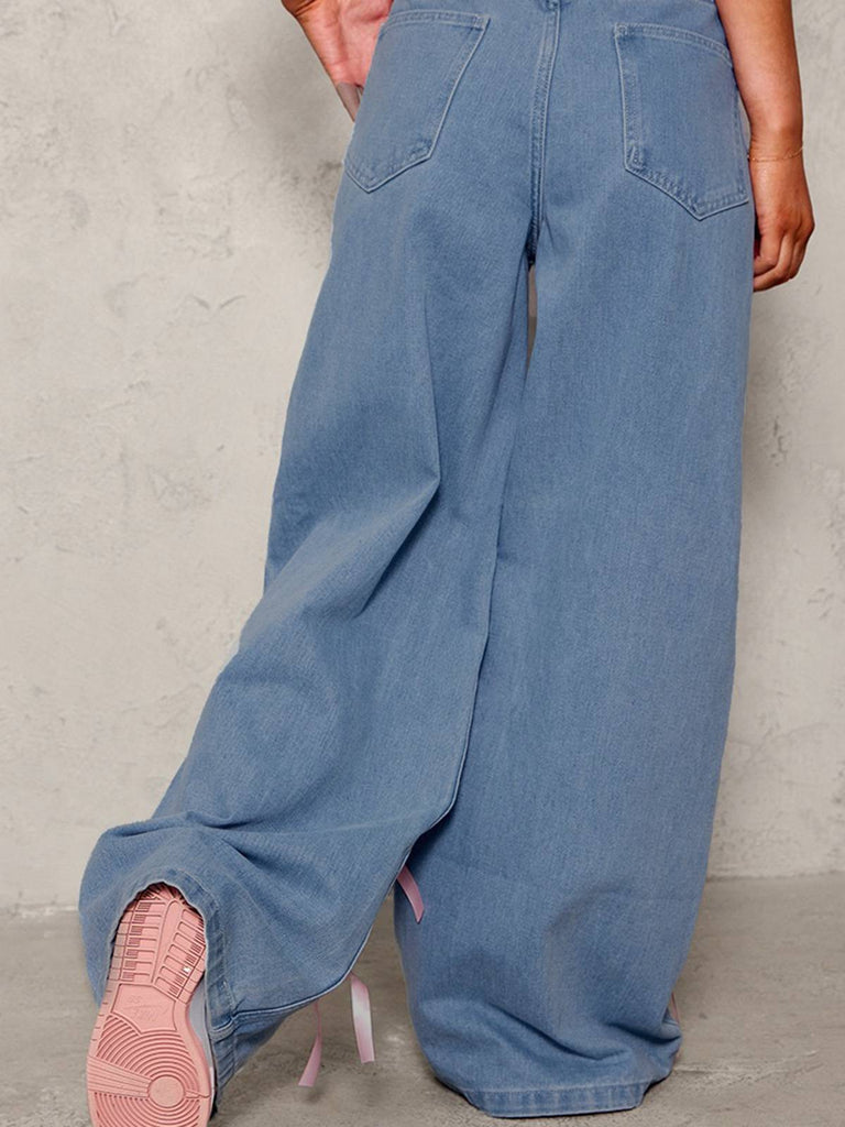 Hellblau 1950er Bogen Weites Bein Jeans