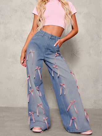 Hellblau 1950er Bogen Weites Bein Jeans