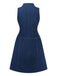 Tiefblau 1970er Denim Revers Ärmellos Taste Kleid