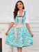 2PCS Blau 1950er Oktoberfest Blumen Jacquard Kleid & Besticktes Schürze