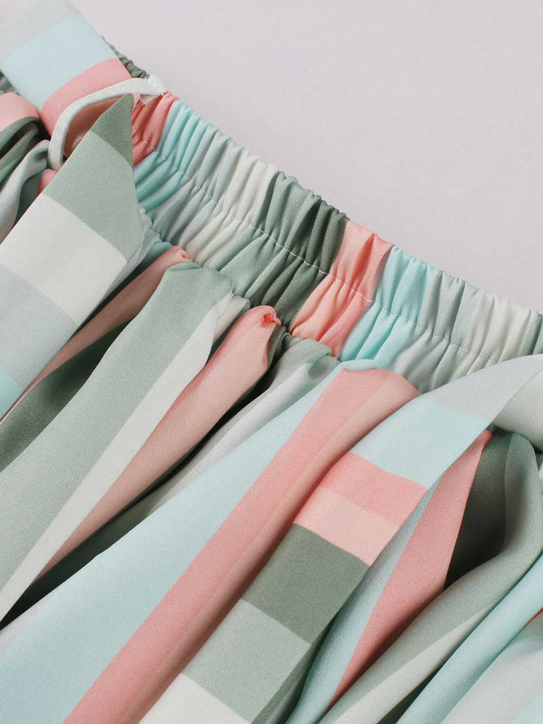 Grau Grün 1950er Bogen Bunt Streifen Rock