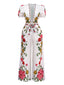 Weiß 1950er Tief V-Ausschnitt Blumen Gürtel Jumpsuit