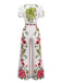 Weiß 1950er Tief V-Ausschnitt Blumen Gürtel Jumpsuit