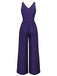 Dunkellila 1970er V-Ausschnitt Blumen Boho Jumpsuit