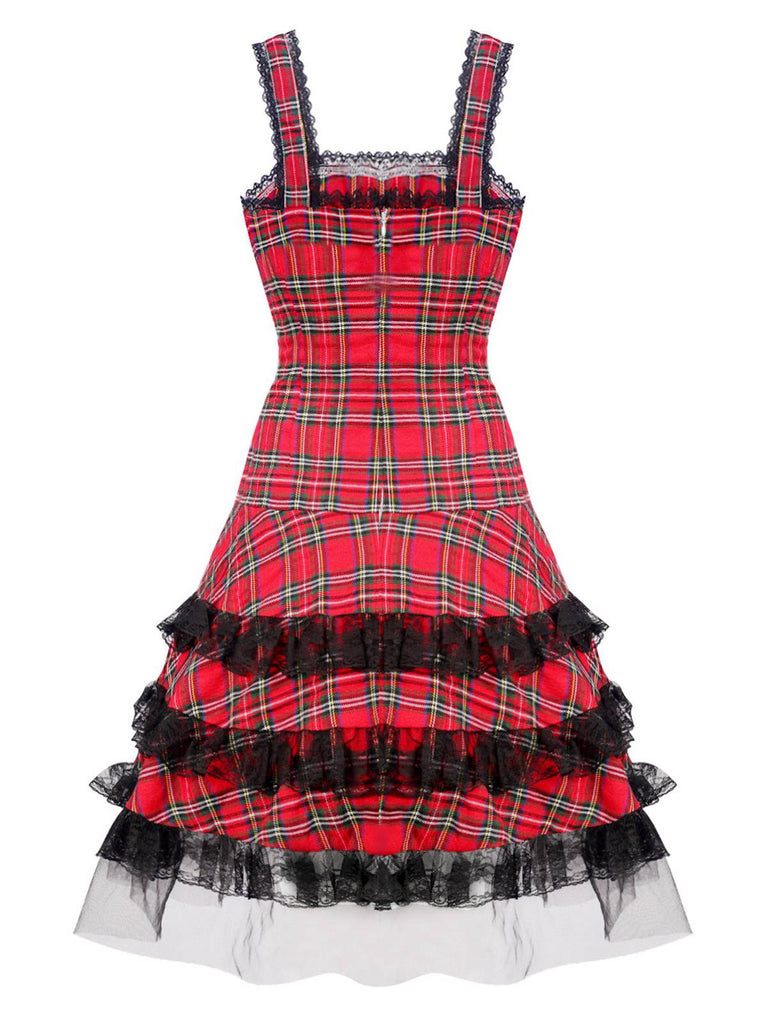 1960er Schottisch Tartan Schnürung Breite Träger Kleid