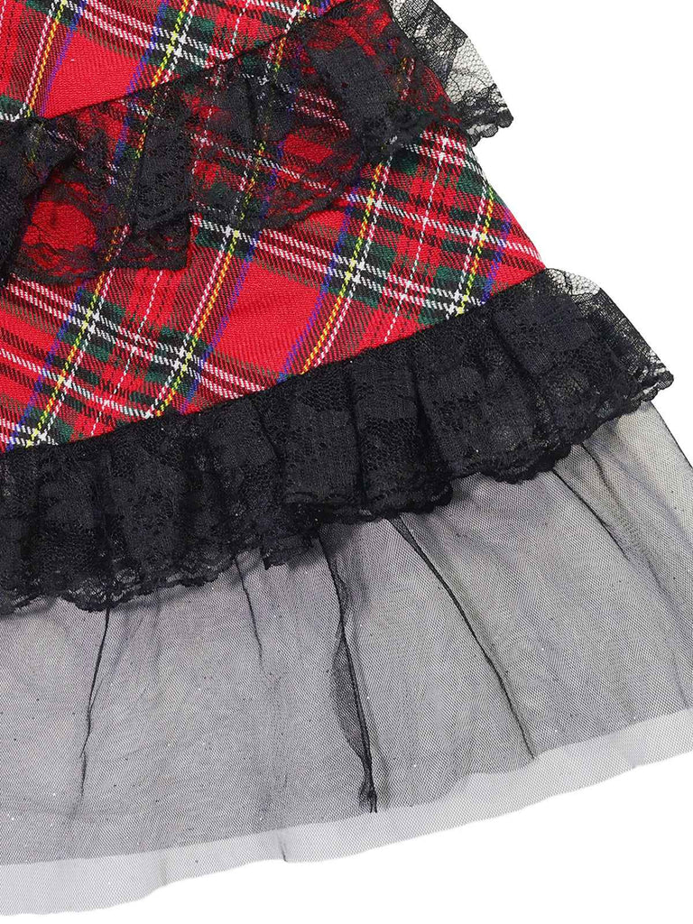 1960er Schottisch Tartan Schnürung Breite Träger Kleid