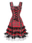 1960er Schottisch Tartan Schnürung Breite Träger Kleid