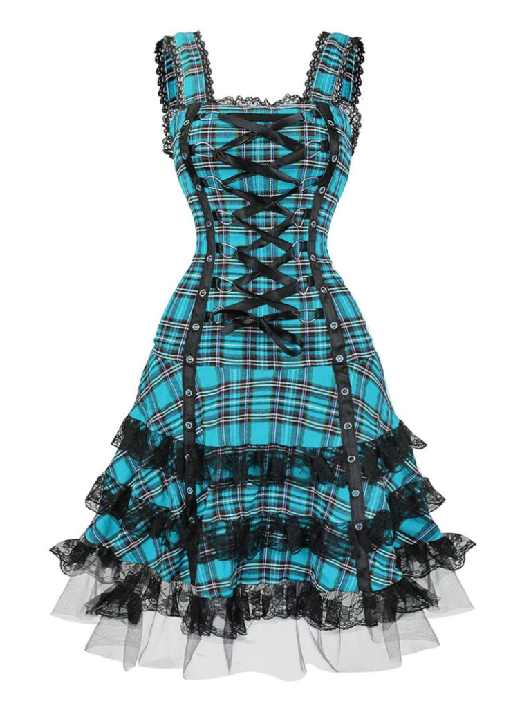 1960er Schottisch Tartan Schnürung Breite Träger Kleid