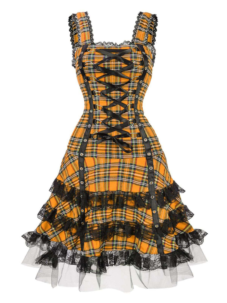 1960er Schottisch Tartan Schnürung Breite Träger Kleid